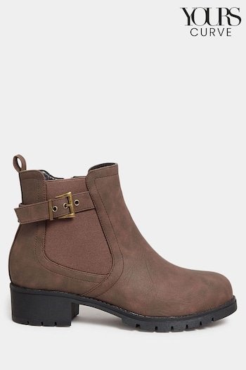 Yours Curve Brown Extra Wide Fit Extra-Wide Fit Buckle Ankle grises boots (AF7518) | £34