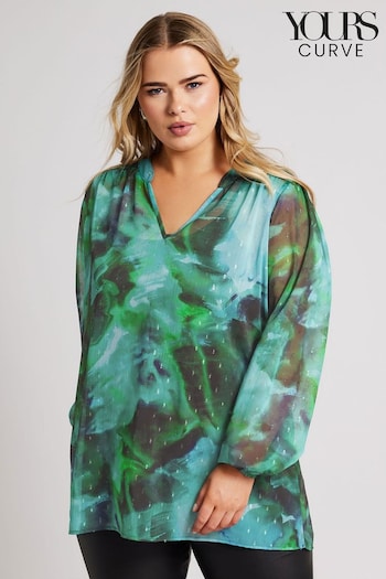 Yours Curve Green London Blurred Abstract Overhead Blouse (AF7555) | £39