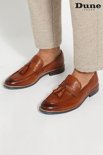 Dune London Brown Chrome Simley Contrast Sole Tassle Loafers (AF7574) | £115