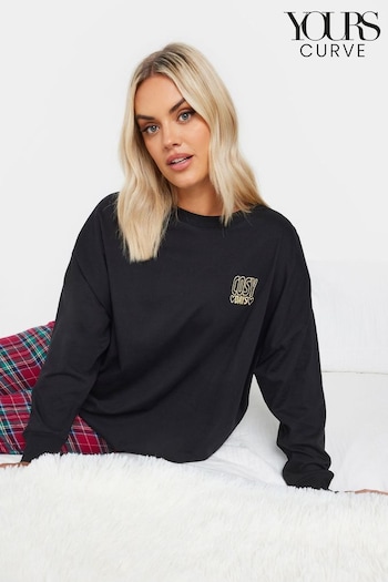 Yours Curve Black Longsleeve Embroidered Pyjamas Top (AF7778) | £19