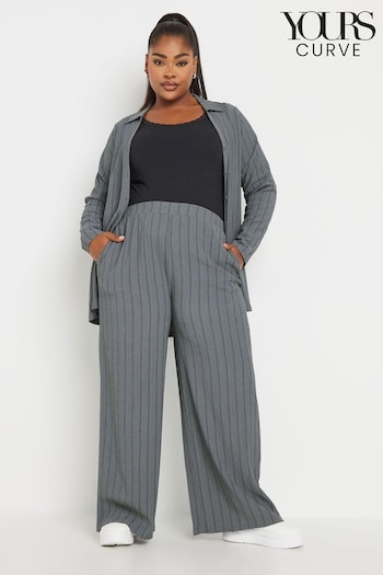 Yours Curve Grey Textured Pull On Stripe trousers firstmuse (AF7787) | £27