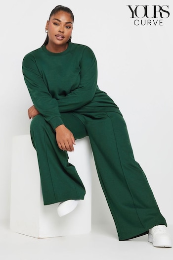 Yours Curve Green Crewneck Sweatshirt With Wide Leg Joggers Set (AF7797) | £39