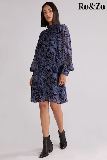 Ro&Zo Blue Petite Snake Effect Print High Neck Dress (AG2194) | £99