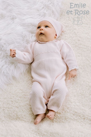 Emile Et Rose 100% Cotton Romper Set With Lace Effect Hems and Hat (AG2238) | £50