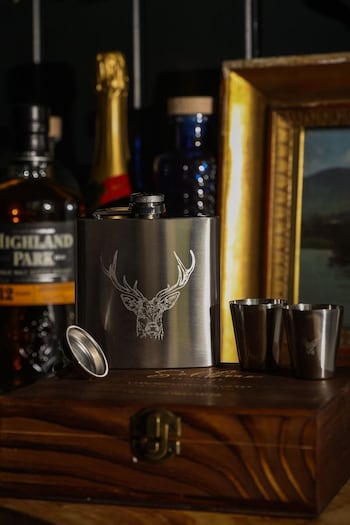 The Just Slate Company Chrome Stag Hip Flask & Cup Set (AG2470) | £30