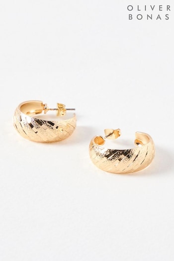 Oliver Bonas Gold Tone Anetta Textured Stripe Hoop Earrings (AG2507) | £16