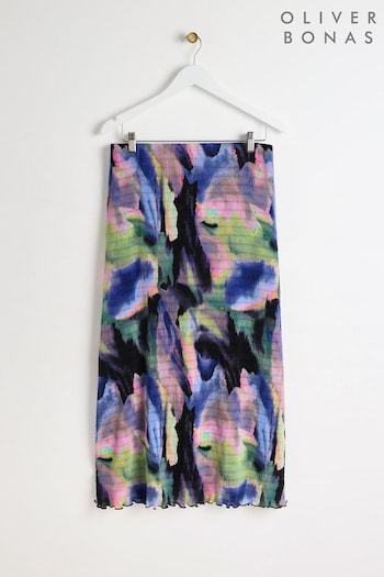 Oliver Bonas Black Infinity Print Ruched Midi Skirt (AG2532) | £65