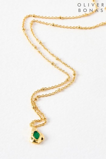 Oliver Bonas Green Ivy Onyx Gold Plated Pendant Necklace (AG2563) | £42