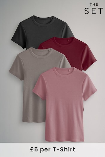 The Set Black/Berry/Pink/Brown Ribbed Short Sleeve T-Shirts 4 Pack (AG2643) | £20