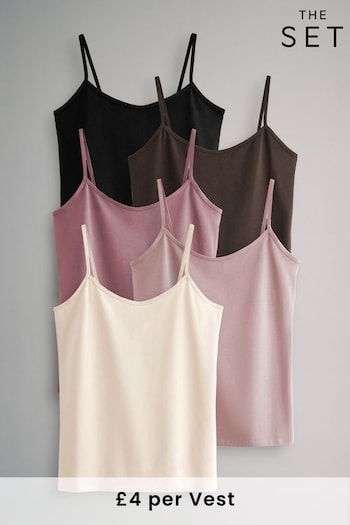 The Set Black/Chocolate/Pink/Cream Thin Strap Vest Top 5 Pack (AG2648) | £20