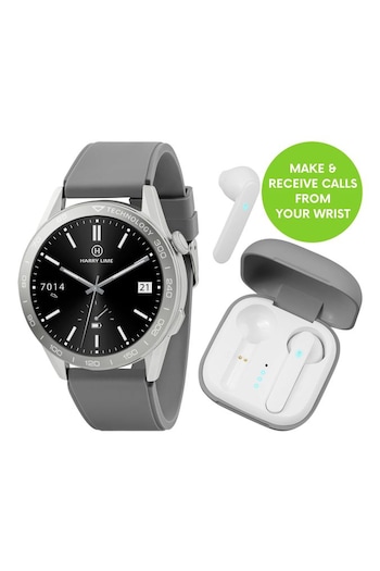 Harry Lime Grey Series 27 Silicone Strap Smart Watch With True Wireless Earphone In Charging Case (AG2720) | £60