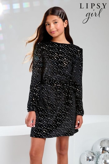 Lipsy Black Glitter Velvet Party Dress (5-16yrs) (AG3497) | £39 - £47