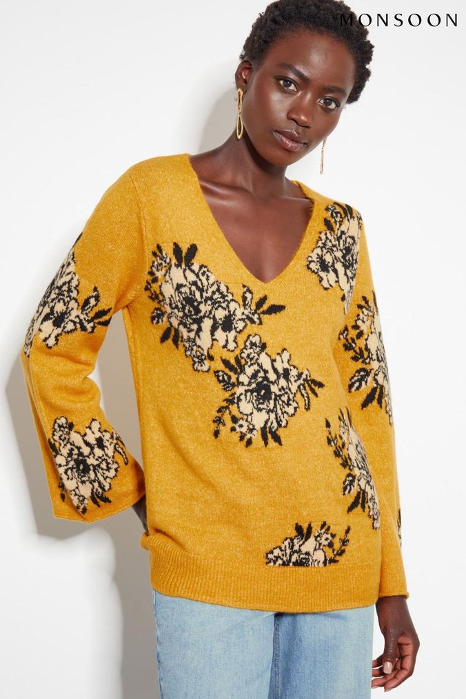 Yellow v neck sweater women's sale