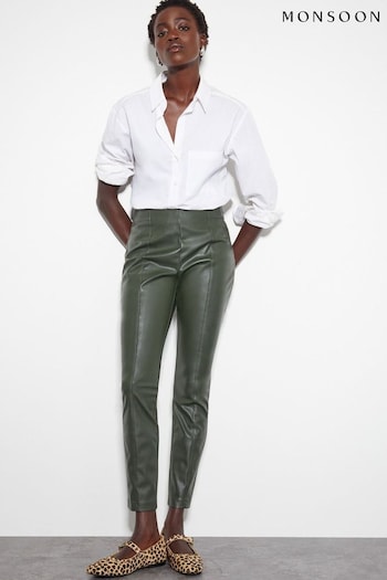 Monsoon Green Paige High Rise Faux Leather Leggings (AG3838) | £55