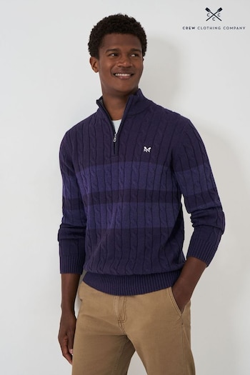 Crew High Clothing Company Blue Cable Knit Organic Cotton Half Zip Jumper (AG3890) | £79