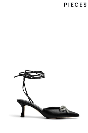 PIECES Black Tie Up Pointed Court Heeled Sandals (AG4065) | £48