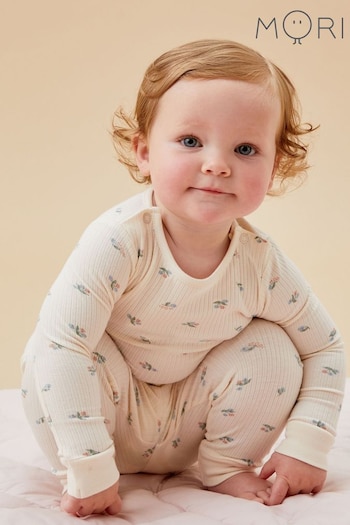 MORI Cream Floral Print Organic Cotton and Bamboo Pyjama Set (AG4222) | £33.50 - £35.50