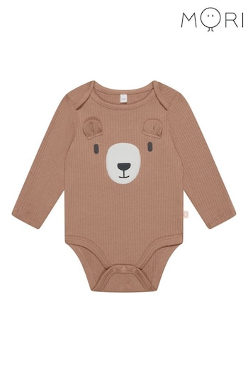 MORI Brown Organic Cotton & Bamboo Zip Up Bodysuit - Bear (AG4228) | £20.50