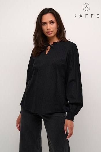 Kaffe Casual Fit Lydia V-Notch Neck 100% Cotton Black Blouse (AG4329) | £35