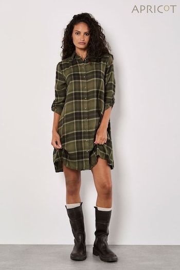 Apricot Green Soft Plaid Shirt Dress (AG4432) | £39