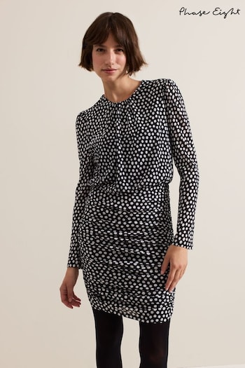 Phase Eight Black Teodroa Spot Mini Ruched Dress (AG4866) | £99