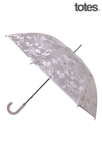 Totes White PEVA Floral Scroll Print Walker Umbrella (AG5036) | £23