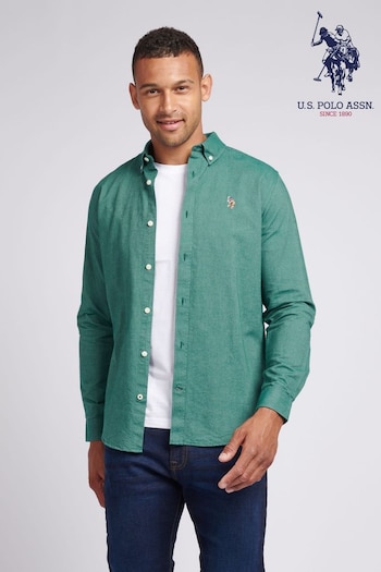 U.S. Fancy Polo Assn. Green Mens 100% Cotton Peached Oxford Shirt (AG5083) | £60