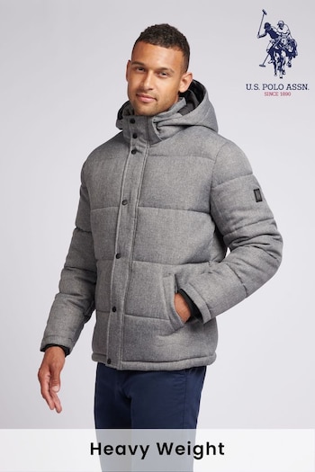 U.S. Polo Assn. Grey Mens Textured Winter Puffer Jacket (AG5084) | £150