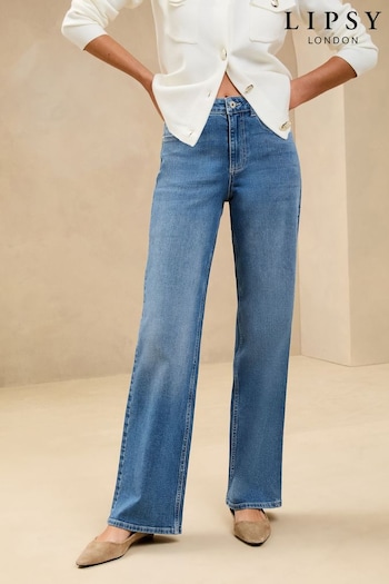 Lipsy Mid Wash Blue Mid Rise Wide Leg Jeans (AG5626) | £50