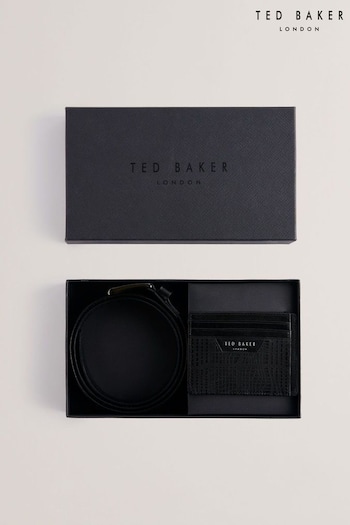 Ted Baker Black Etwood Etched Leather Belt and Cardholder Set (AG6995) | £70