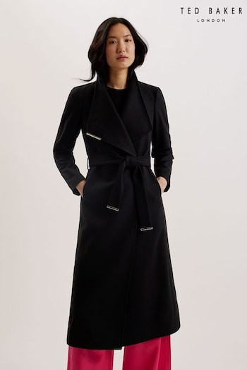 Ted Baker Black Rosell Long Length Wool Wrap Coat (AG7150) | £379