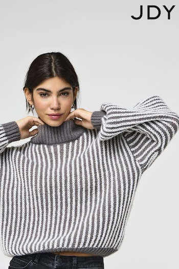 JDY Grey Textured Stripe High Neck Jumper (AG7166) | £30