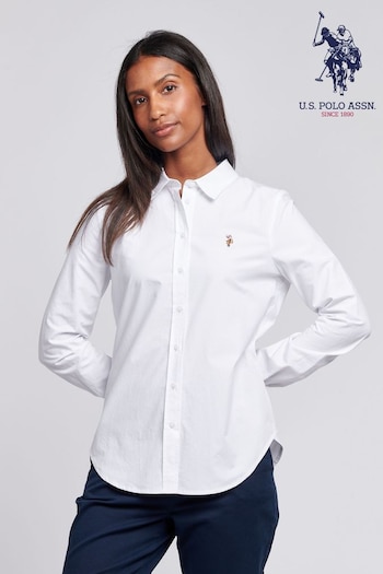 U.S. Polo Assn. White Womens Classic Fit Poplin 100% Cotton Shirt (AG9017) | £50