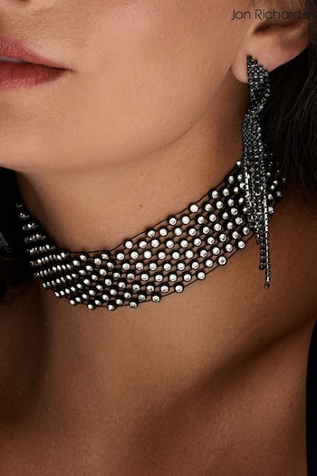 Jon Richard Black Crystal Multi Row Choker Necklace (AG9317) | £20