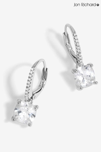 Jon Richard Silver Tone Cubic Zirconia French Hook Square Earrings (AG9328) | £20