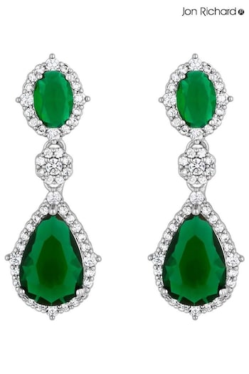 Jon Richard Silver Tone Emerald Pear Drop Earrings (AG9341) | £20