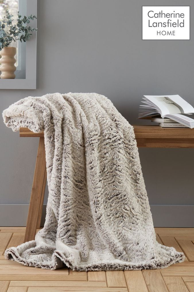 Wolf faux fur throw by catherine lansfield online