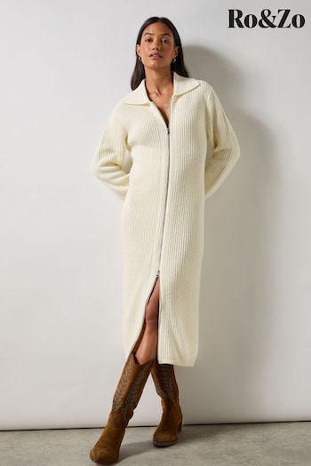 Ro&Zo Cream Zip Through Knitted Dress (AG9724) | £109