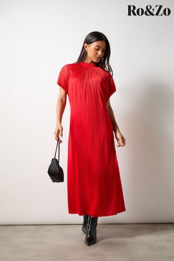 Ro&Zo Red High Neck Plisse Dress (AG9760) | £129