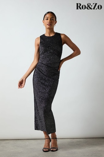 Ro&Zo Black Petite Gabriela Sparkle Velvet Column Midi Dress (AG9772) | £99