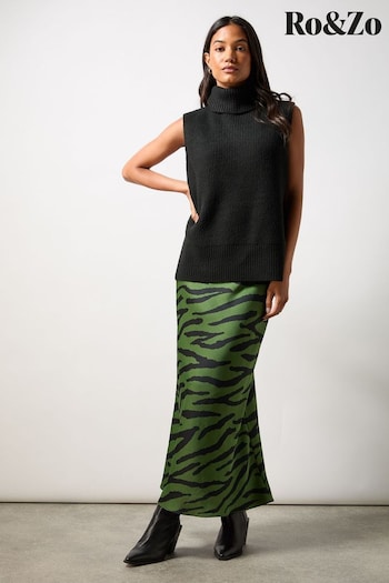 Ro&Zo Khaki Green Zebra Print Bias Cut Maxi Skirt (AG9774) | £79