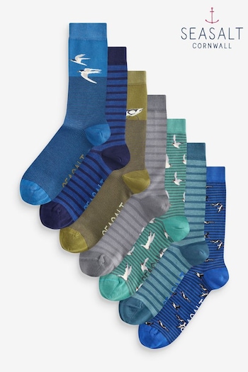 Seasalt Cornwall Blue Mens Sailor Socks Box of 7 Creatures (AG9875) | £40