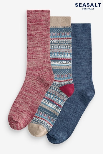 Seasalt Cornwall Blue Mens Bloomin Good Socks Box of 3 Fair Isle (AG9912) | £28