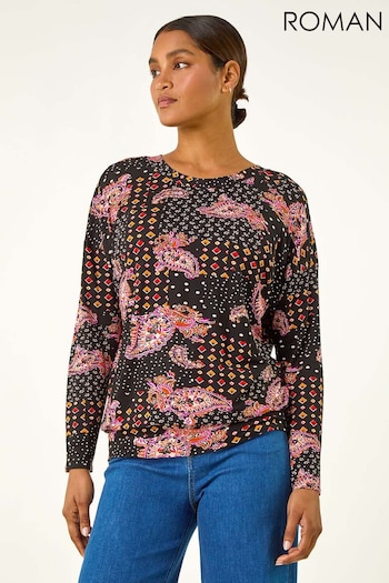 Roman Orange Banded Paisley Stretch Top (AH1020) | £35