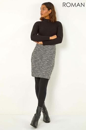 Roman Black Textured Stretch Knee Length Skirt (AH1023) | £32