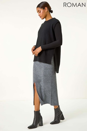 Roman Grey Front Split Knitted Midi Skirt (AH1032) | £35