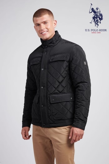 U.S. Polo Assn Black U.S. Polo Assn. Mens Diamond Quilted Funnel Black Jacket (AH1370) | £125