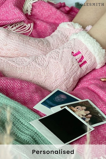 Solesmith Pink Monogrammed Supersoft Personalised Slipper Socks (AH3448) | £35