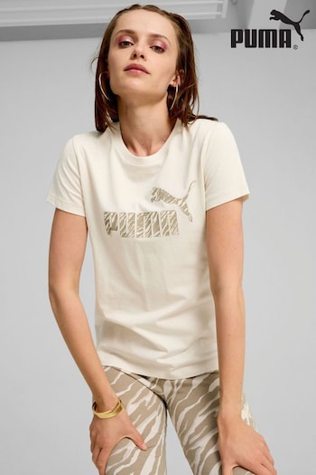 Puma White Womens ESS+ ANIMAL 100% Cotton T-Shirt (AH3751) | £23