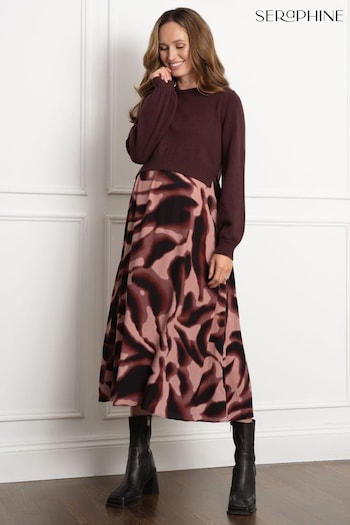 Seraphine Maternity Knit Brown Jumper with Woven Skirt (AH4080) | £85